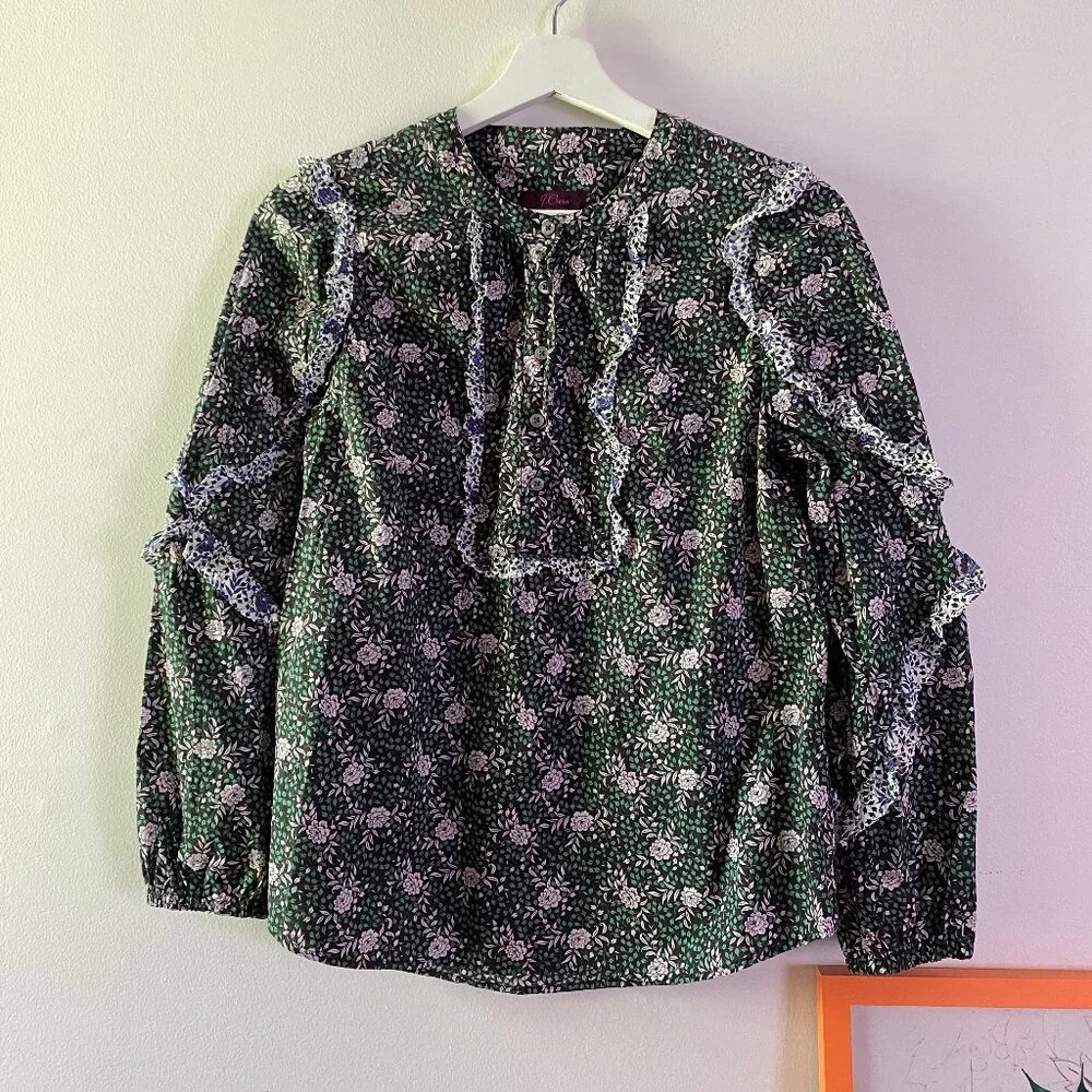 J.Crew (Liberty of London) Ruffled Sleeve Blouse. Size XS. 100% Cotton. - Picture 1 of 5